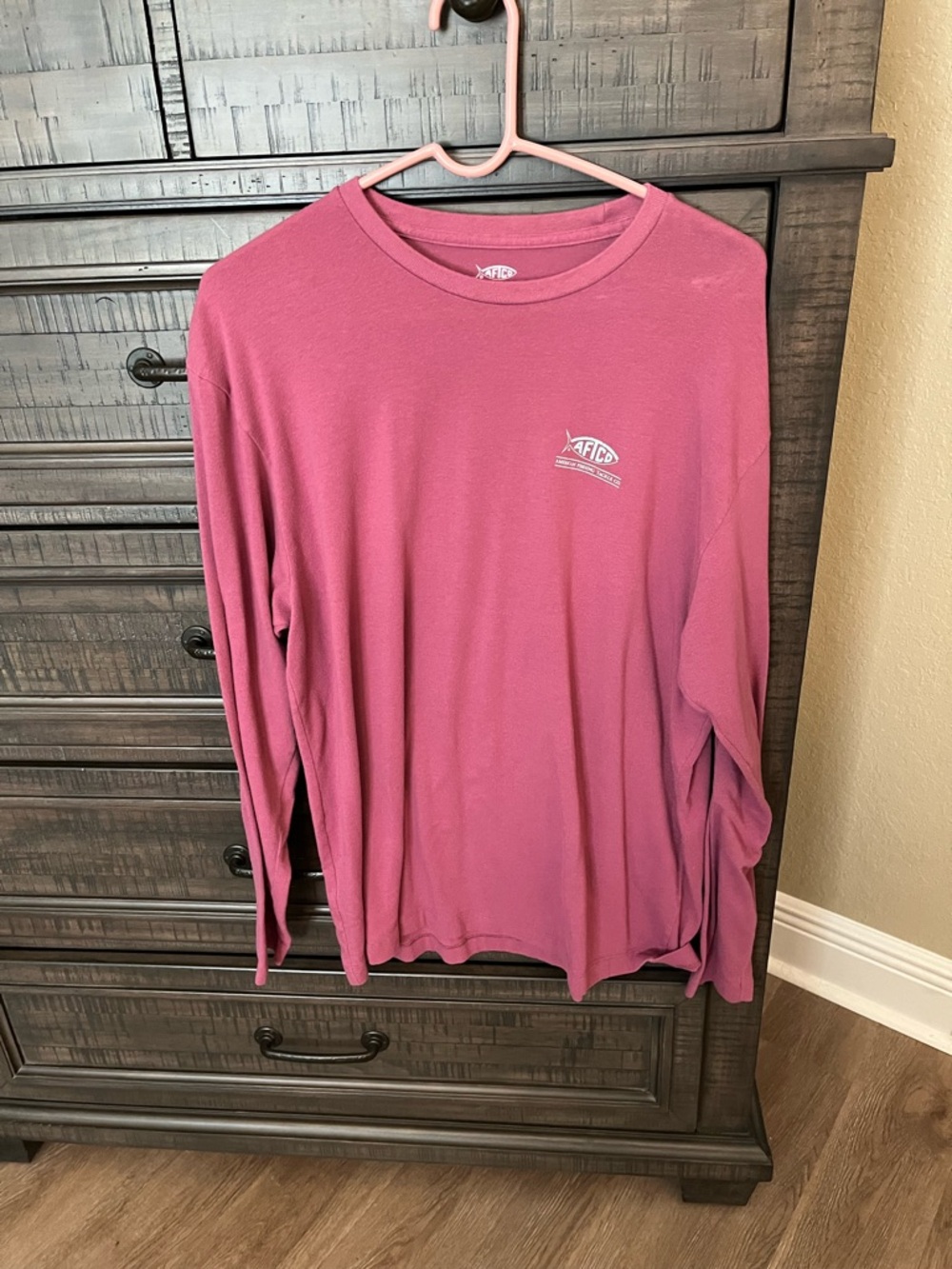 AFTCO Long-Sleeve Crew Neck Shirt in Rose